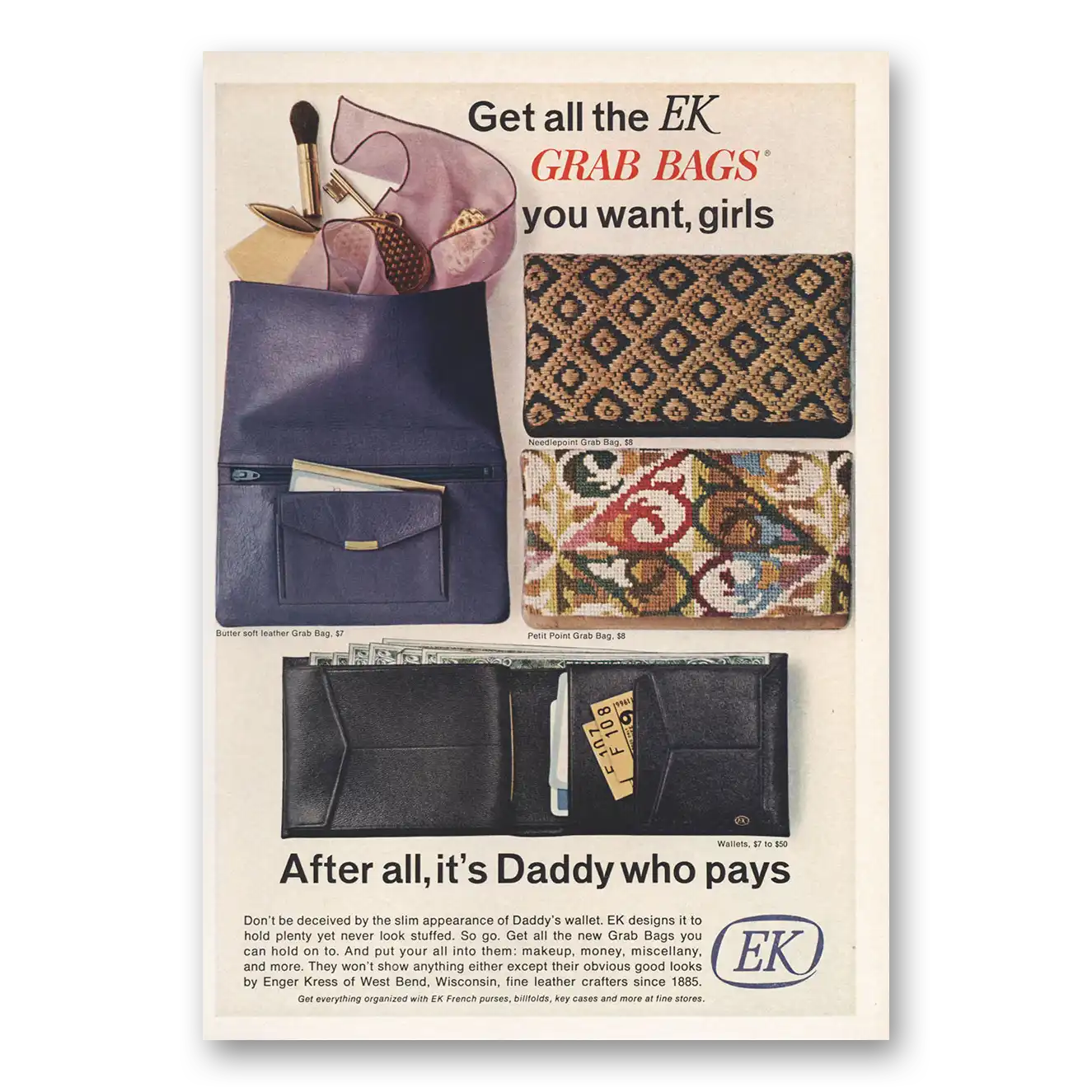 1966 EK Grab Bags After All Its Daddy That Pays Vintage Magazine Print Ad