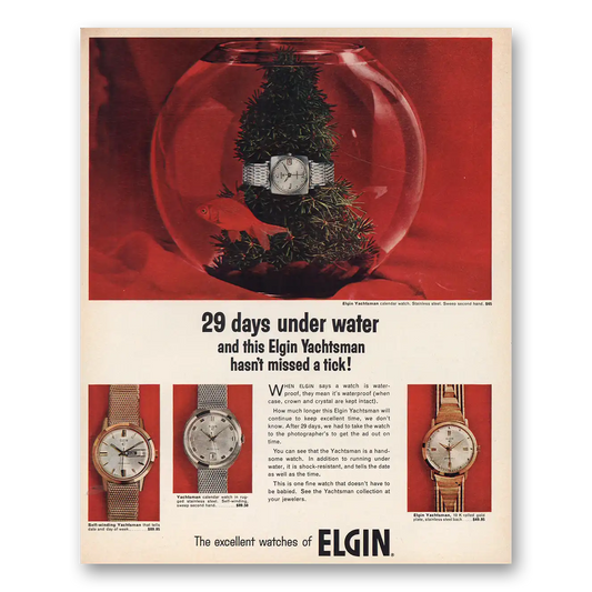 1966 Elgin Watch 29 Days Under Water Yachtsman Vintage Magazine Print Ad