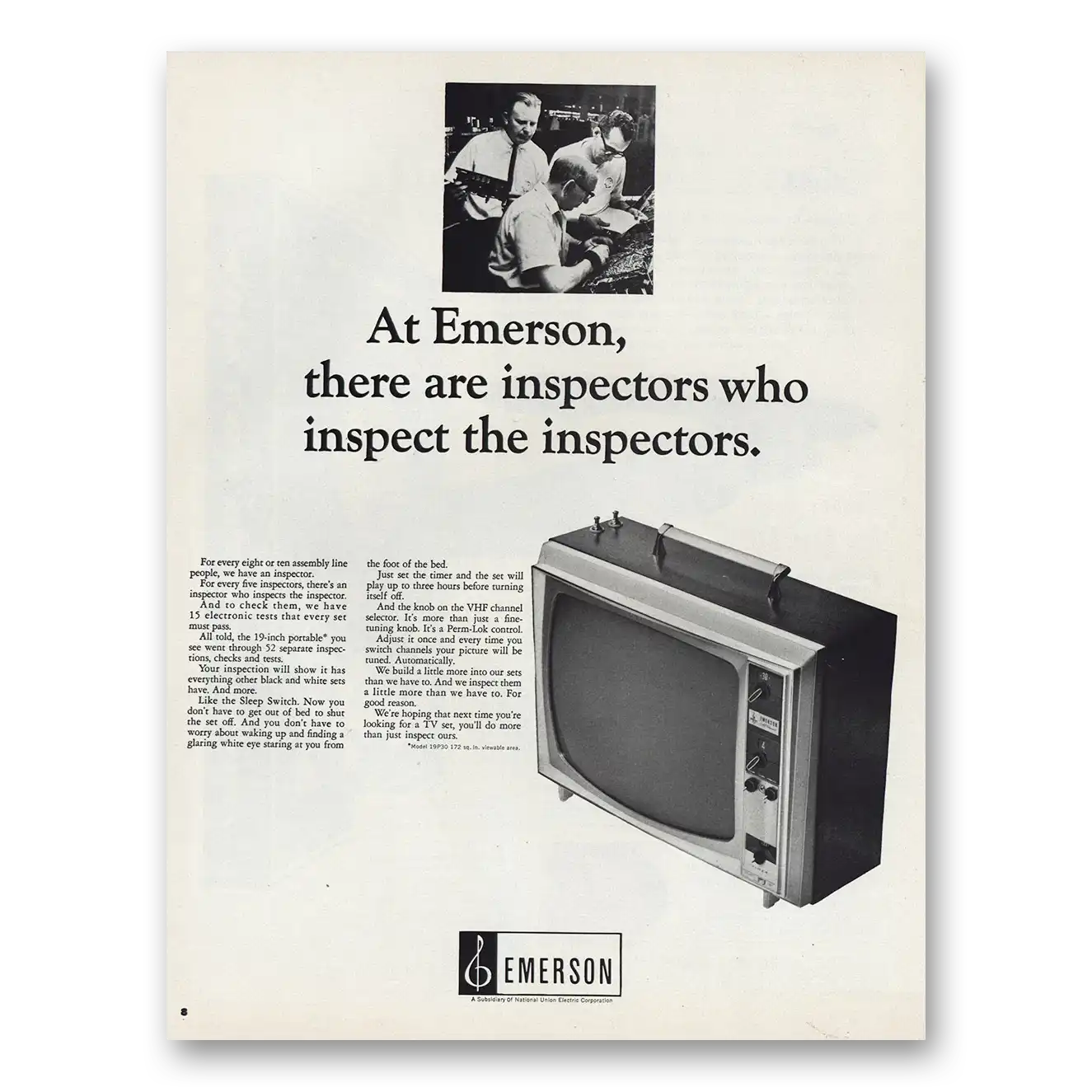 1966 Emerson Television Inspectors Who Inspect Inspectors Vintage Magazine Print Ad