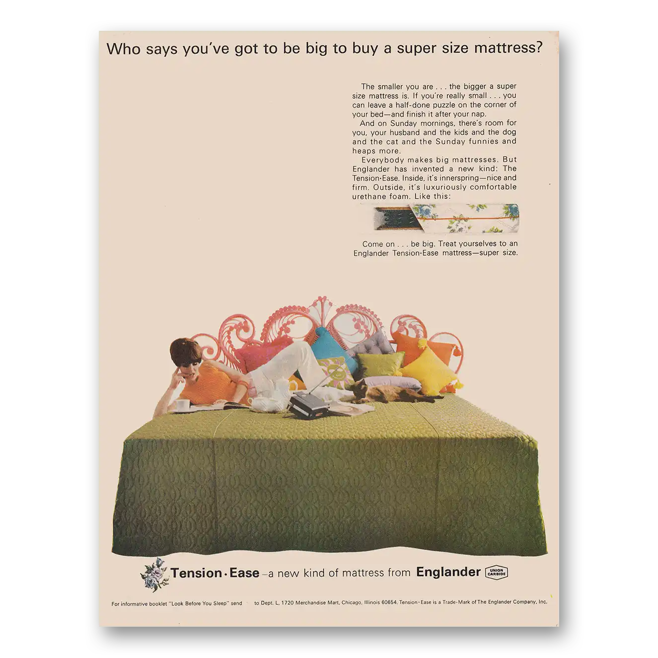 1966 Englander Mattress Who Says You've Got to Be Big Vintage Magazine Print Ad