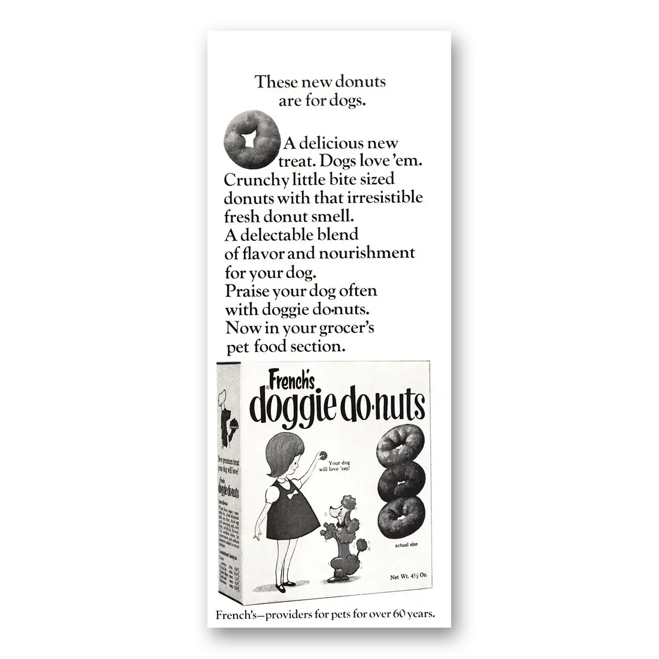 1966 Frenchs Doggie Donuts Delicious New Treat Vintage Magazine Print Ad