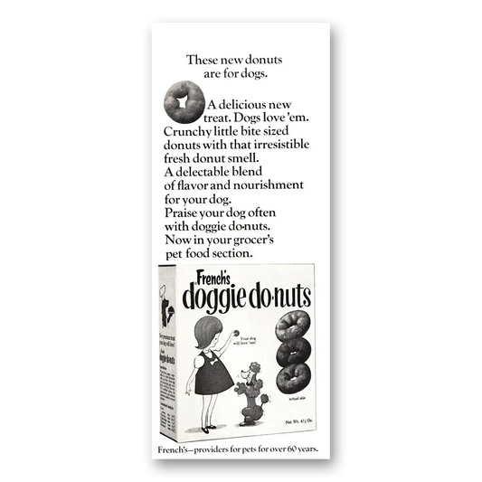 1966 Frenchs Doggie Donuts Delicious New Treat Vintage Magazine Print Ad