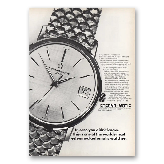 1966 Eterna Watch In Case You Didn’t Know Vintage Magazine Print Ad