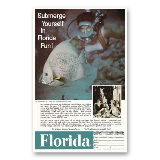 1966 Florida Submerge Yourself Vintage Magazine Print Ad