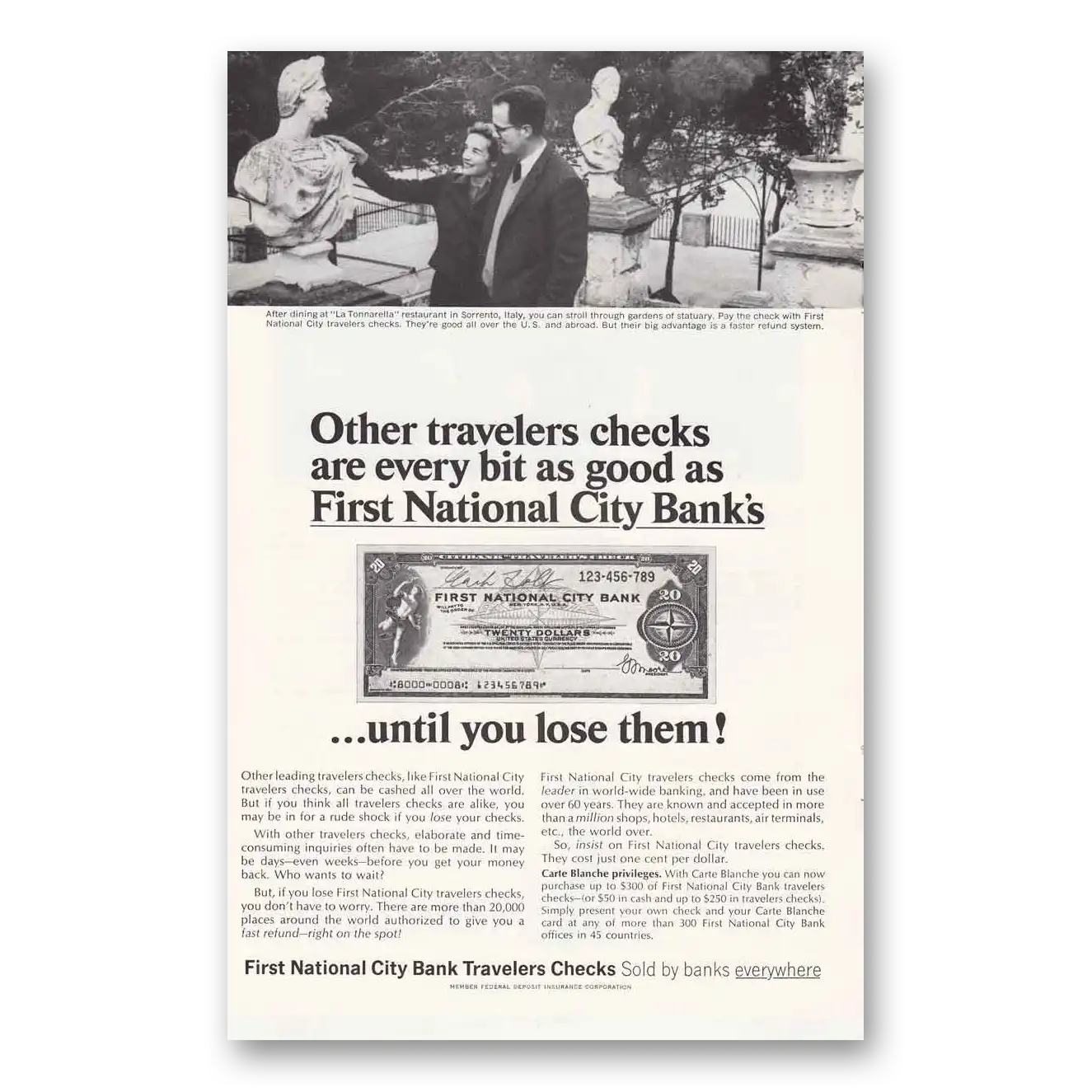 1966 First National City Bank La Tonnarella Italy Vintage Magazine Print Ad