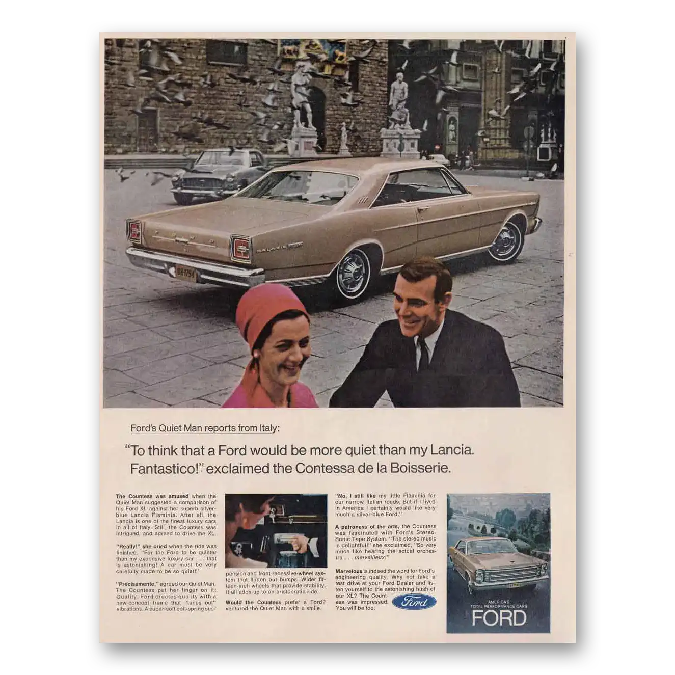 1966 Ford XL Quiet Man Contessa de la Boisserie Vintage Magazine Print Ad