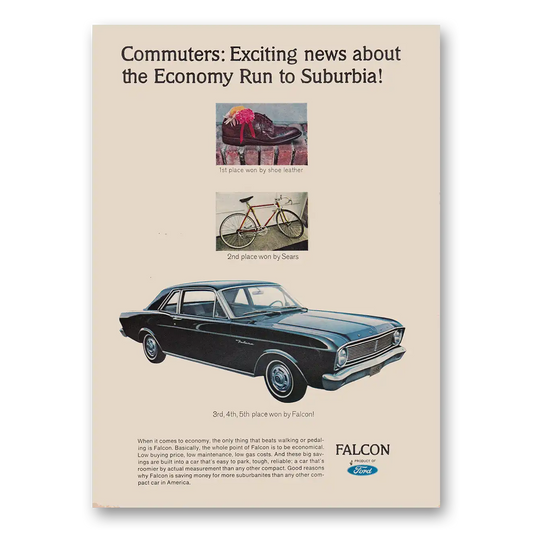 1966 Ford Falcon Commuters Exciting News About the Economy Run to Suburbia Vintage Magazine Print Ad