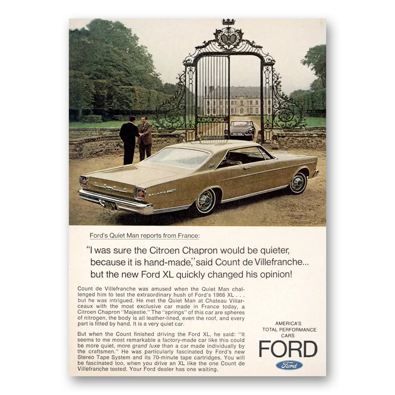 1966 Ford XL Count de Villefranche Vintage Magazine Print Ad