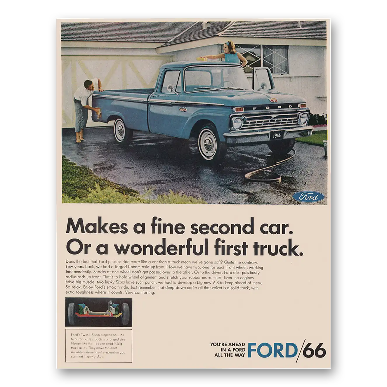 1966 Ford Pickup Makes a Fine Second Car Vintage Magazine Print Ad