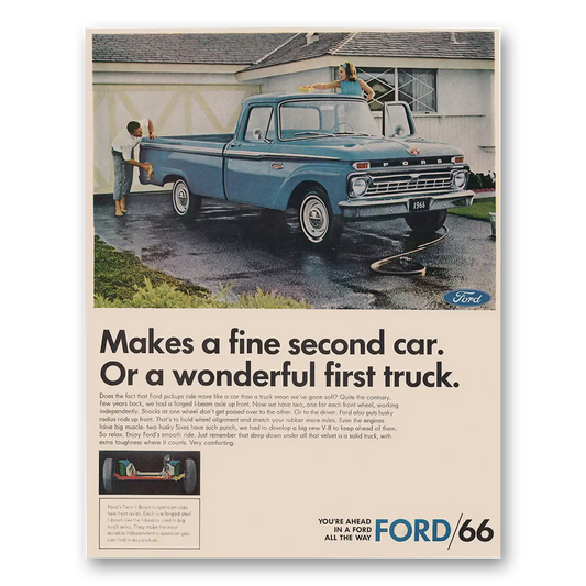 1966 Ford Pickup Makes a Fine Second Car Vintage Magazine Print Ad