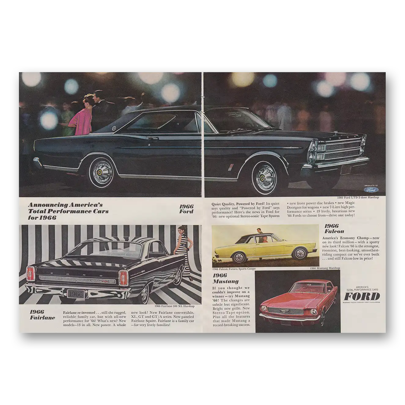 1966 Ford Total Performance Cars for Vintage Magazine Print Ad