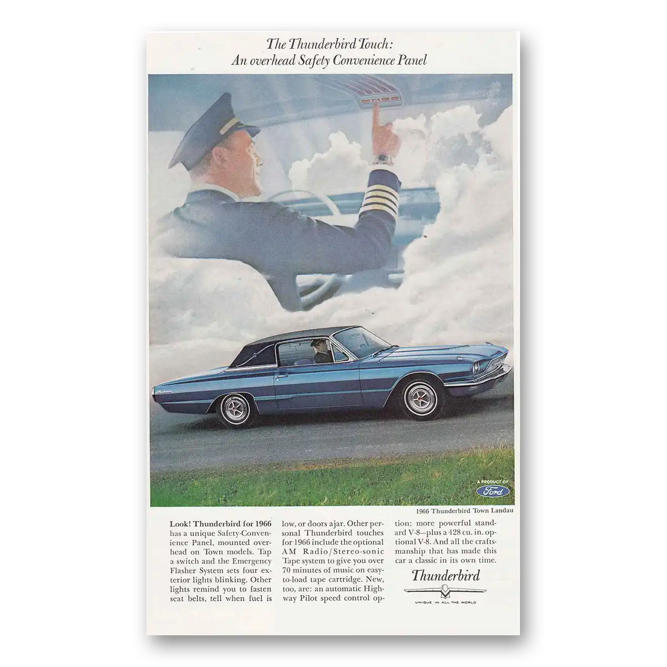 1966 Ford Thunderbird Convenience Panel Pilot Vintage Magazine Print Ad