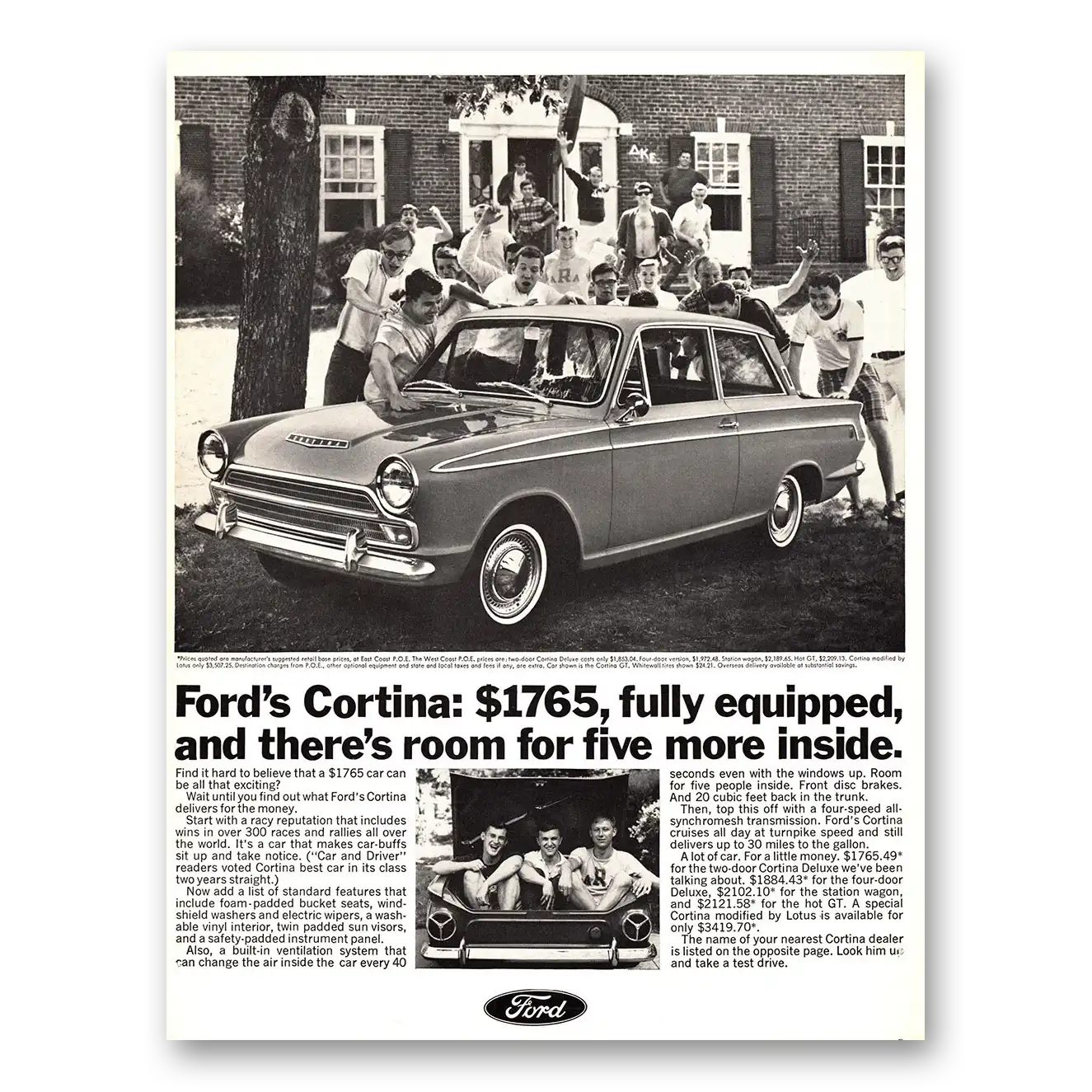 1966 Ford Cortina Room for Five More Inside Vintage Magazine Print Ad