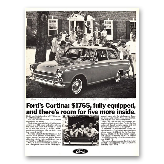 1966 Ford Cortina Room for Five More Inside Vintage Magazine Print Ad