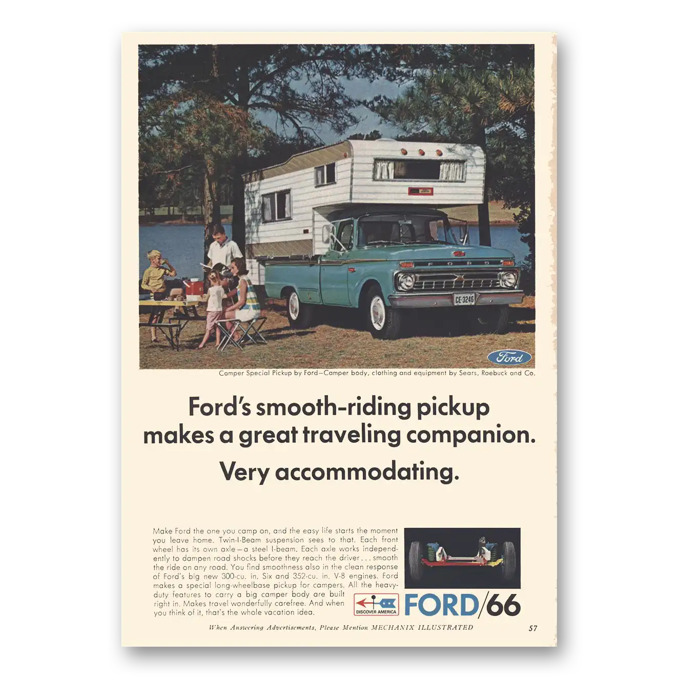 1966 Ford Pickup Smooth Riding Pickup Traveling Companion Vintage Magazine Print Ad