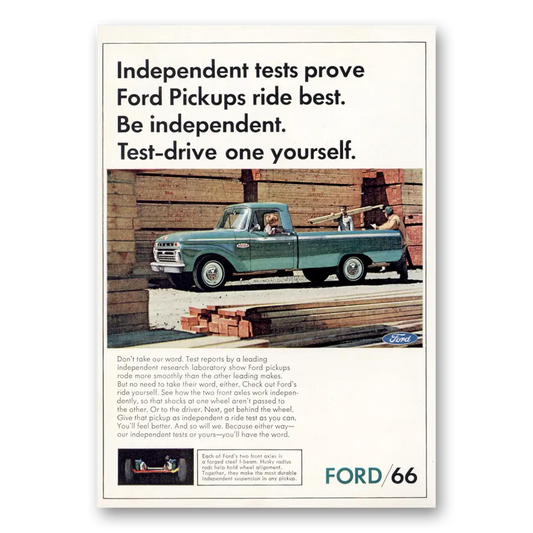 1966 Ford Pickup Independent Tests Prove Vintage Magazine Print Ad