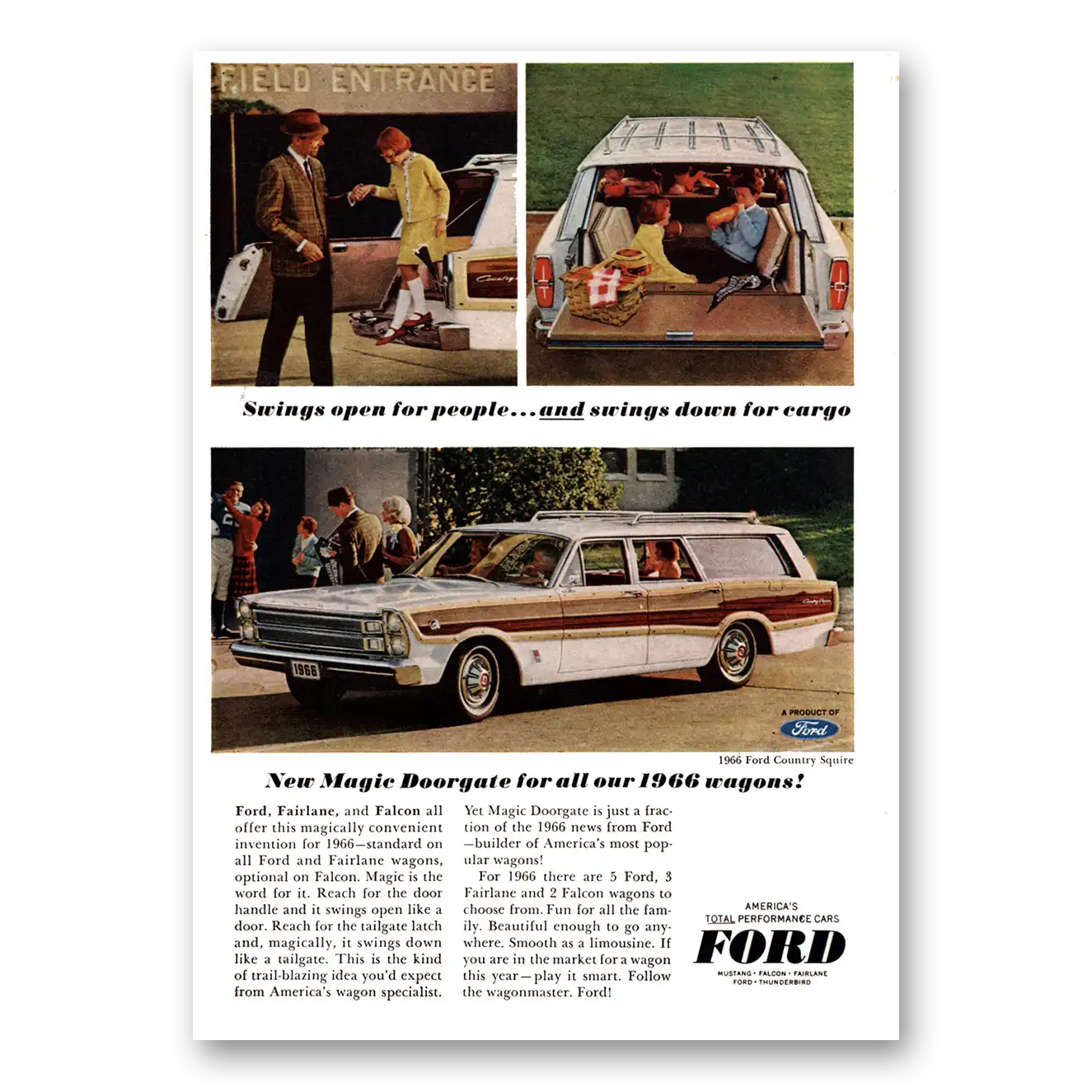 1966 Ford Wagons Swings Open for People Vintage Magazine Print Ad