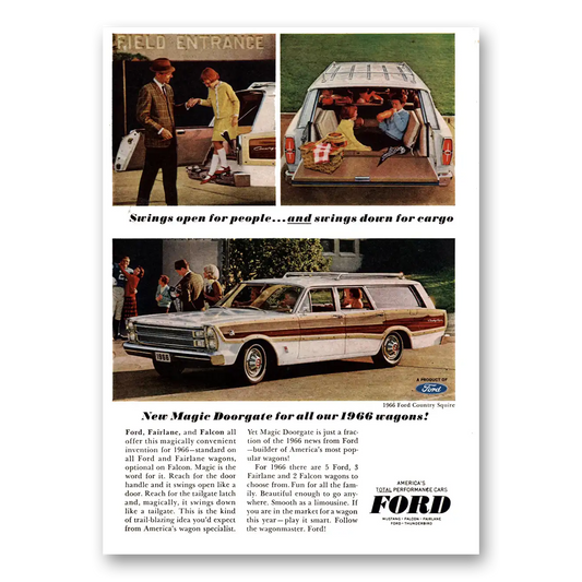 1966 Ford Wagons Swings Open for People Vintage Magazine Print Ad