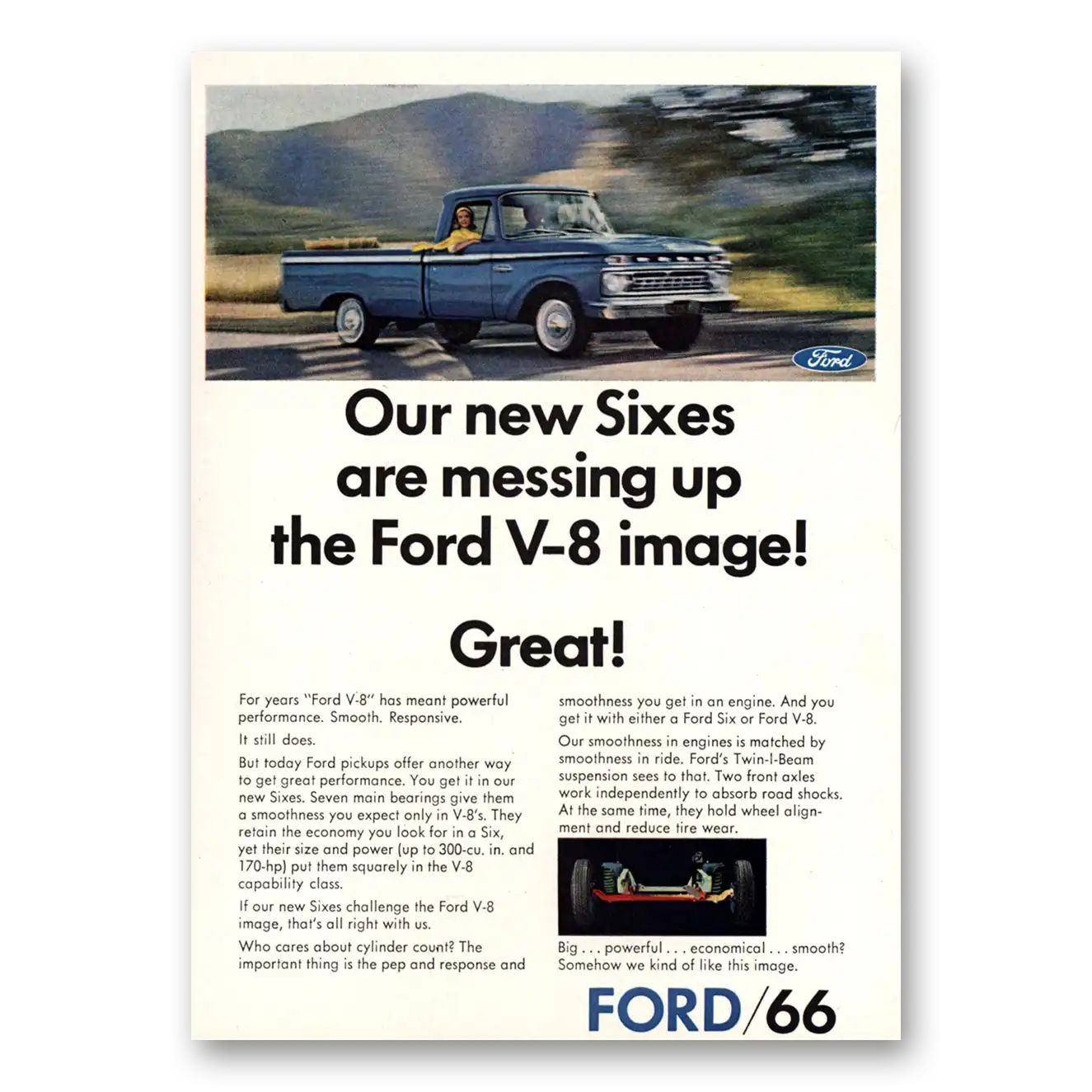 1966 Ford Pickup Our New Sixes Are Messing Up Vintage Magazine Print Ad