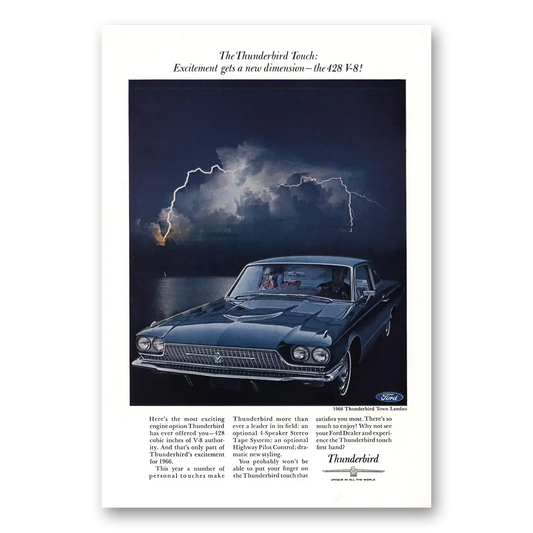 1966 Ford Thunderbird Excitement Gets New Dimension Vintage Magazine Print Ad