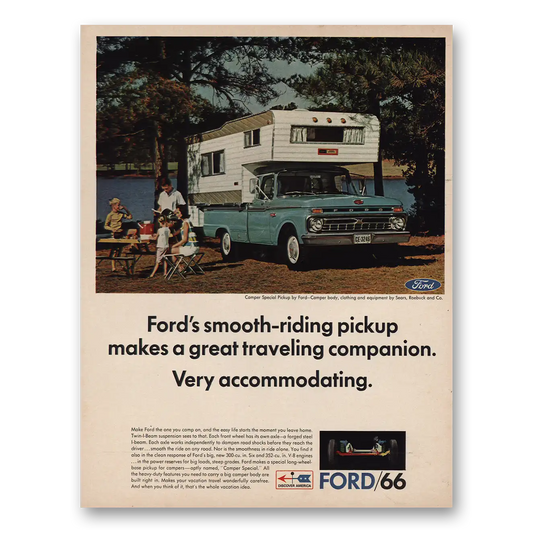 1966 Ford Camper Smooth Riding Pickups Traveling Companion Vintage Magazine Print Ad