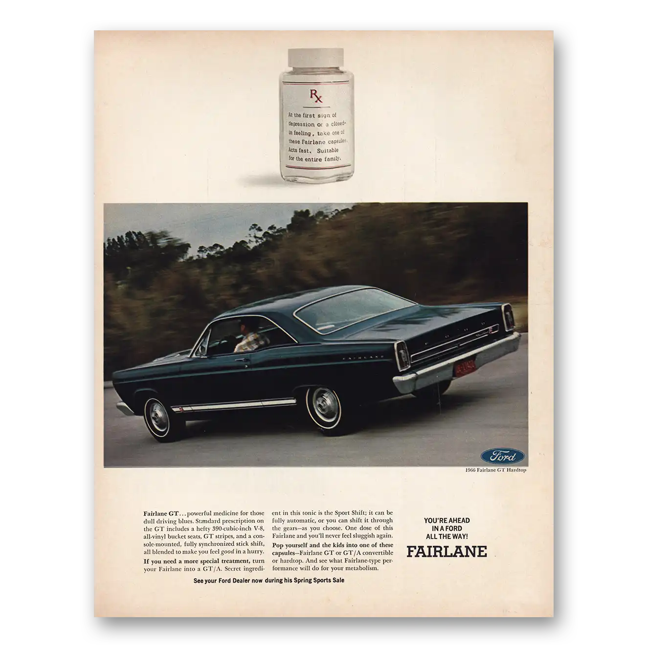 1966 Ford Fairlane First Sign of Depression Vintage Magazine Print Ad