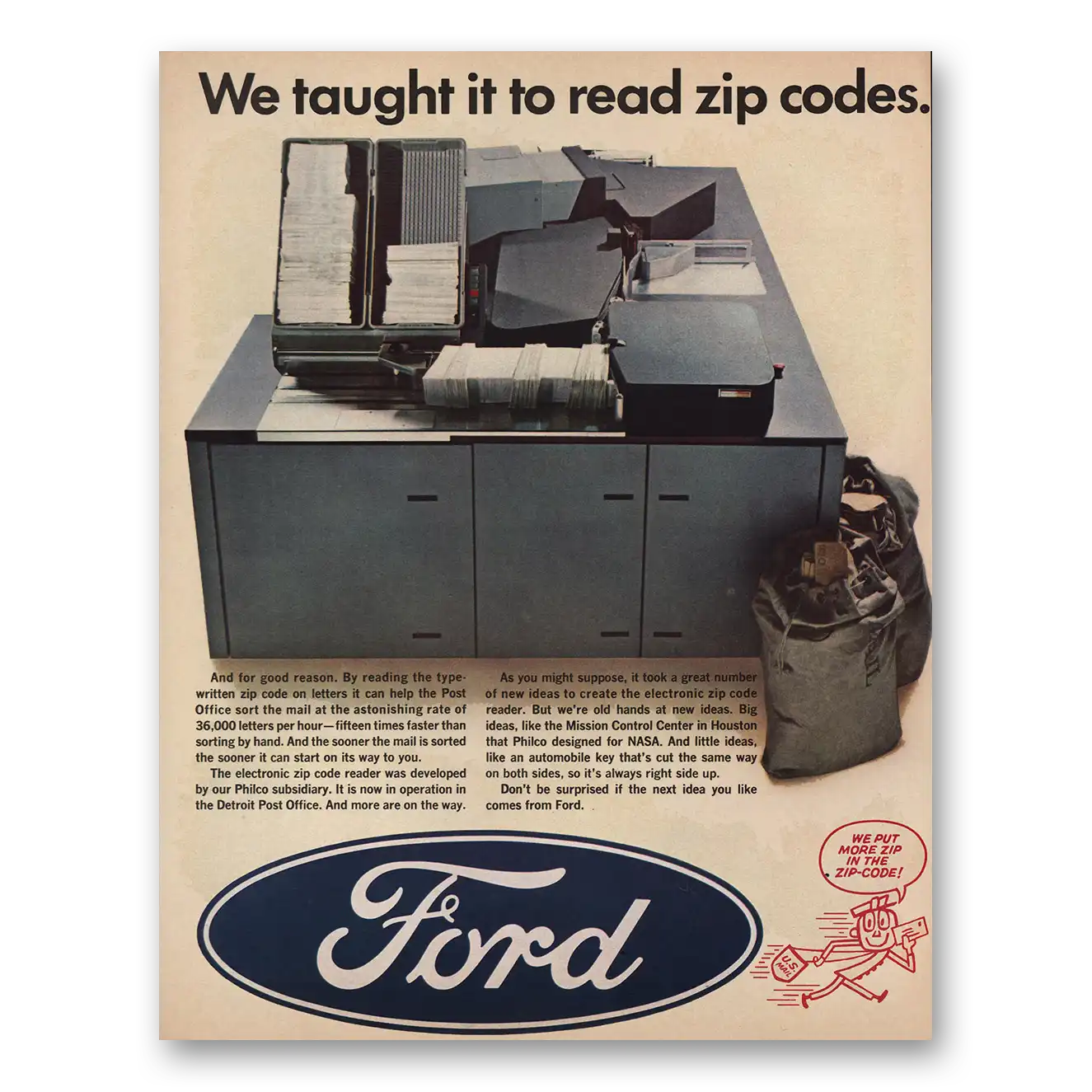 1966 Ford Taught It To Read Zip Codes Vintage Magazine Print Ad