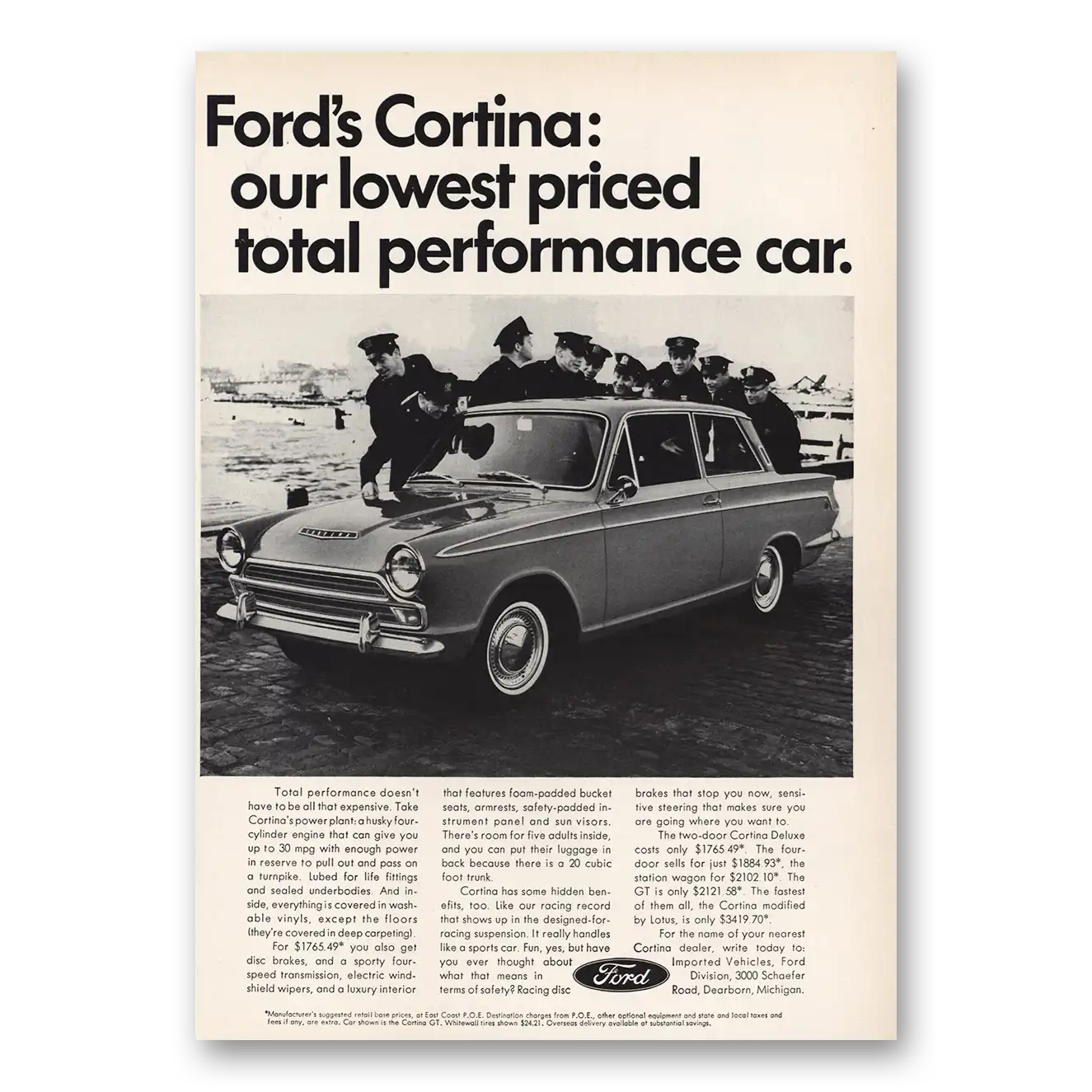 1966 Ford Cortina Total Performance Car Police Vintage Magazine Print Ad