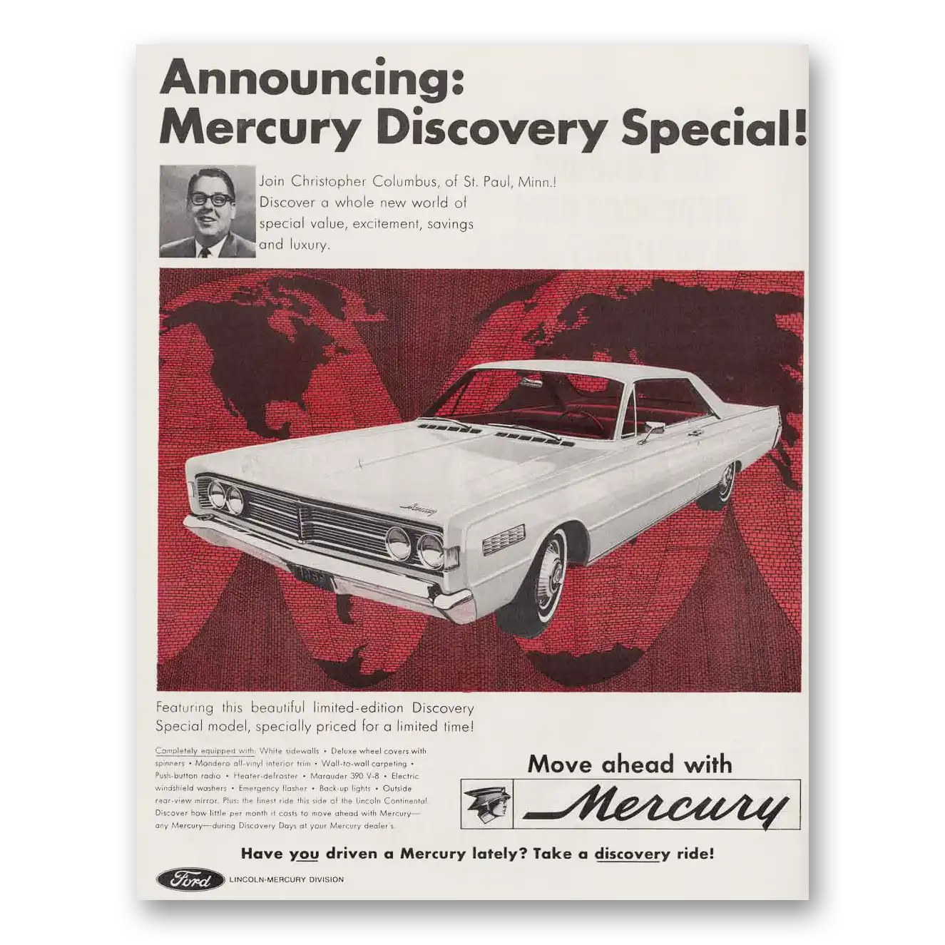 1966 Mercury Discovery Special Christopher Columbus Vintage Magazine Print Ad