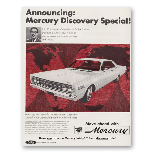 1966 Mercury Discovery Special Christopher Columbus Vintage Magazine Print Ad