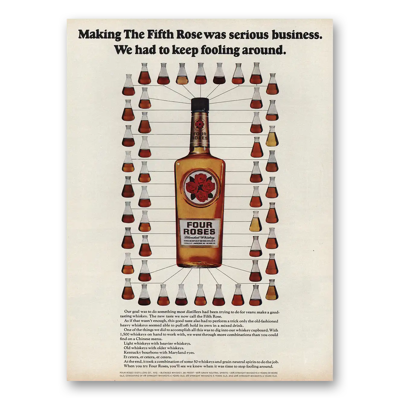 1966 Four Roses Making the Fifth Rose Was Serious Business Vintage Magazine Print Ad