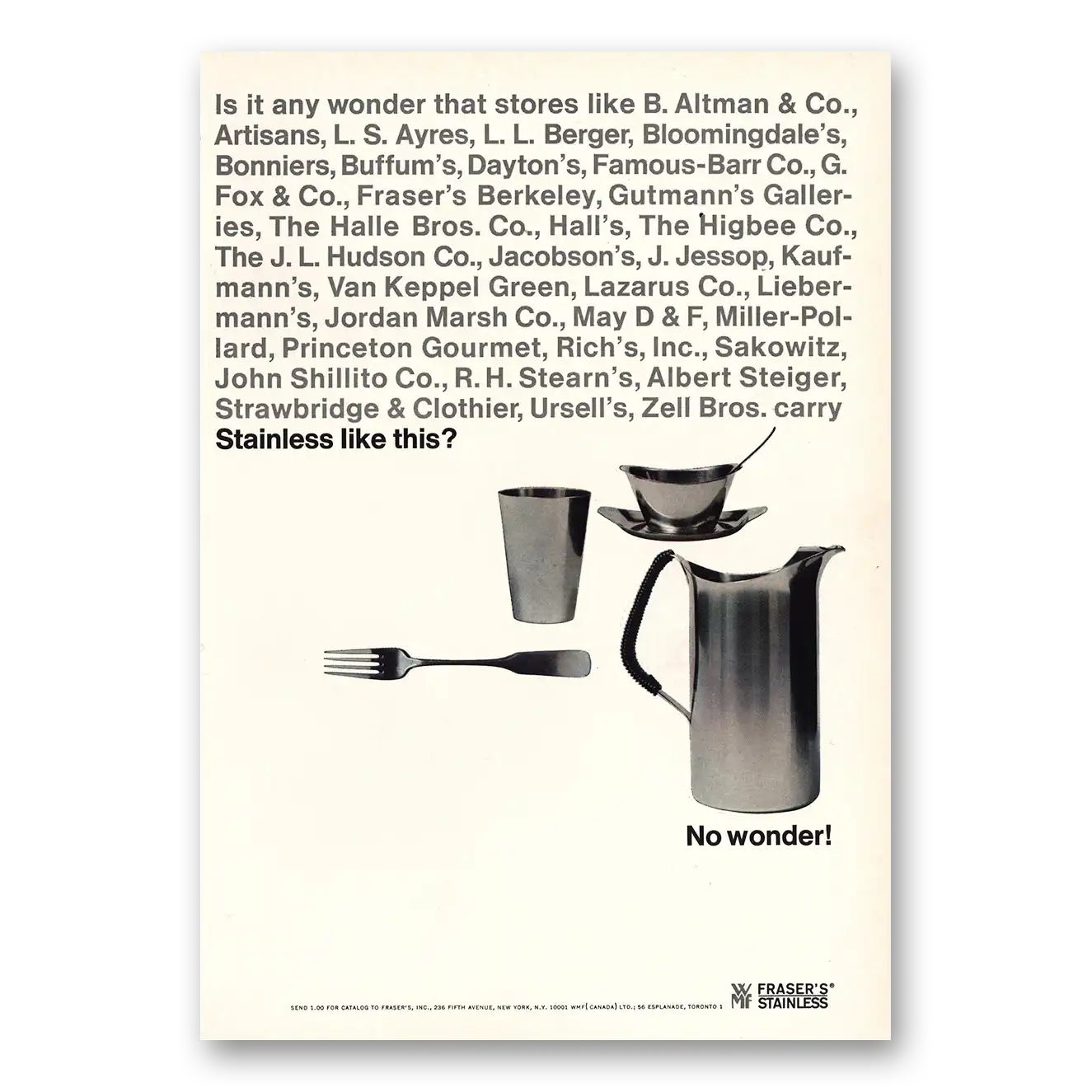 1966 Frasers Stainless Any Wonder Stores Like Vintage Magazine Print Ad