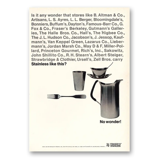 1966 Frasers Stainless Any Wonder Stores Like Vintage Magazine Print Ad