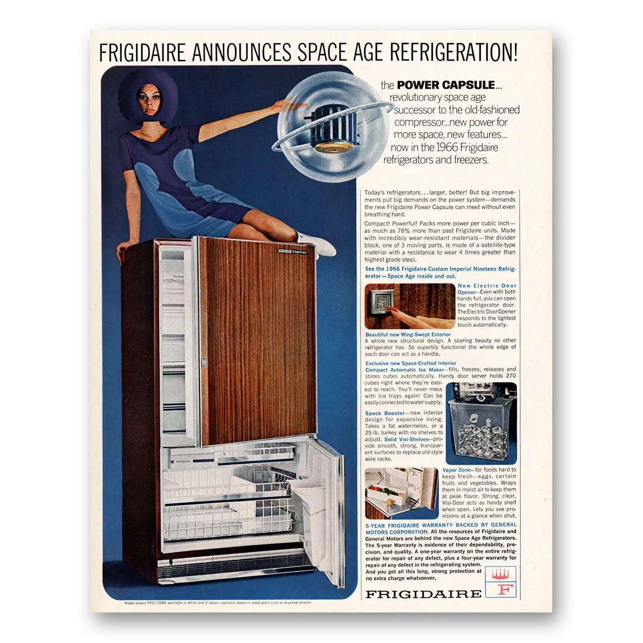 1966 Frigidaire Refrigerator Space Age Refrigeration Vintage Magazine Print Ad