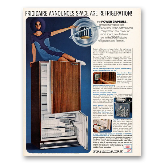 1966 Frigidaire Refrigerator Space Age Refrigeration Vintage Magazine Print Ad