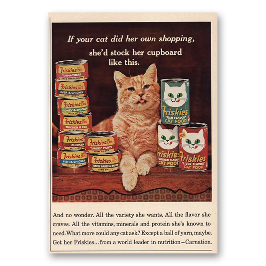 1966 Friskies Cat Food Cat Did Her Own Shopping Vintage Magazine Print Ad