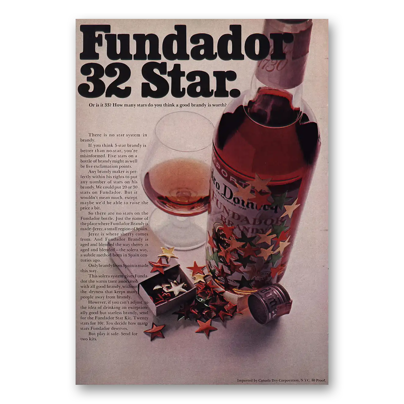 1966 Fundador 32 Star No Star System Vintage Magazine Print Ad