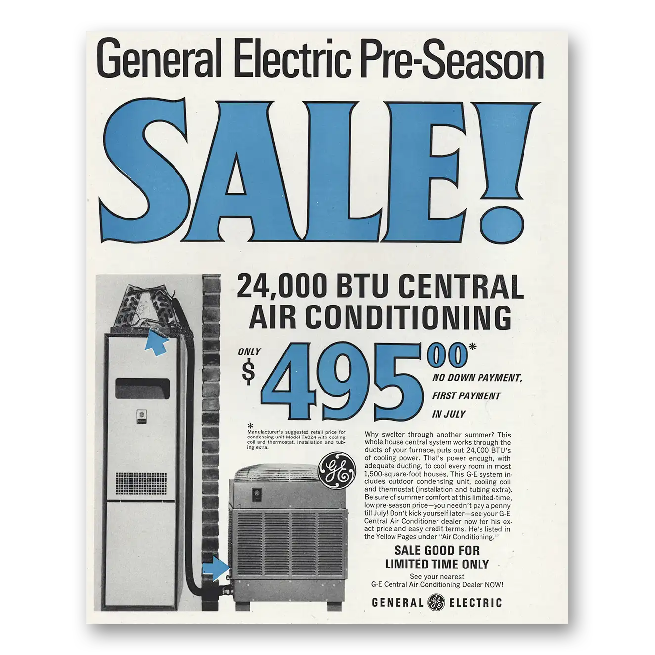 1966 General Electric Air Conditioner 24000 BTU Vintage Magazine Print Ad