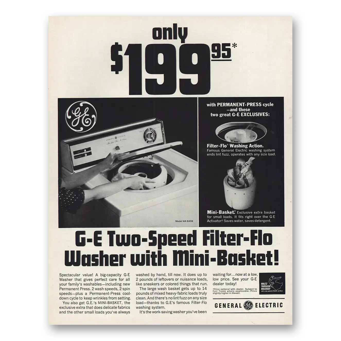 1966 General Electric Washer Two Speed Filter Flo Washer Vintage Magazine Print Ad