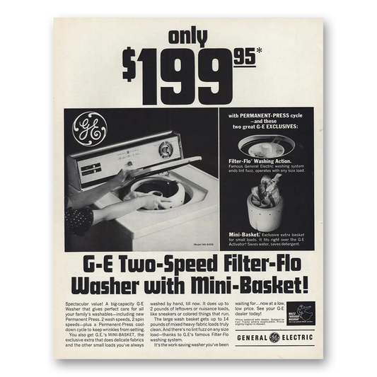 1966 General Electric Washer Two Speed Filter Flo Washer Vintage Magazine Print Ad