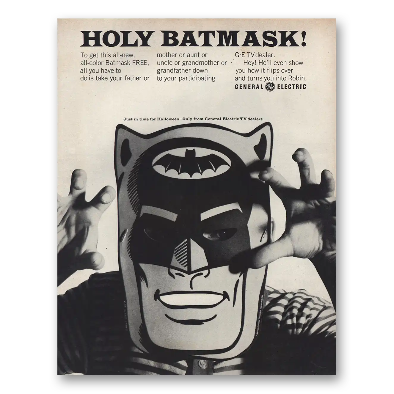 1966 General Electric Television Holy Batmask Vintage Magazine Print Ad