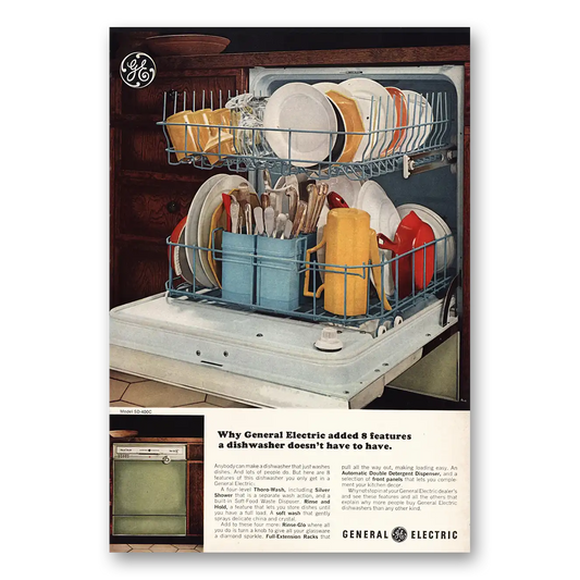 1966 General Electric Dishwasher Added 8 Features Vintage Magazine Print Ad