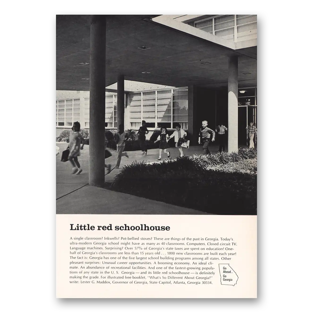 1966 Georgia Little Red Schoolhouse Vintage Magazine Print Ad