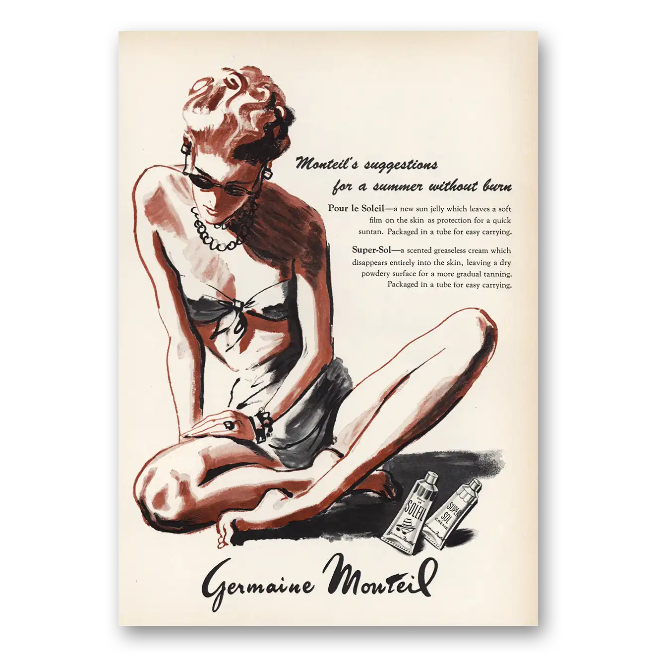 1966 Germaine Monteil Summer Without Burn Vintage Magazine Print Ad