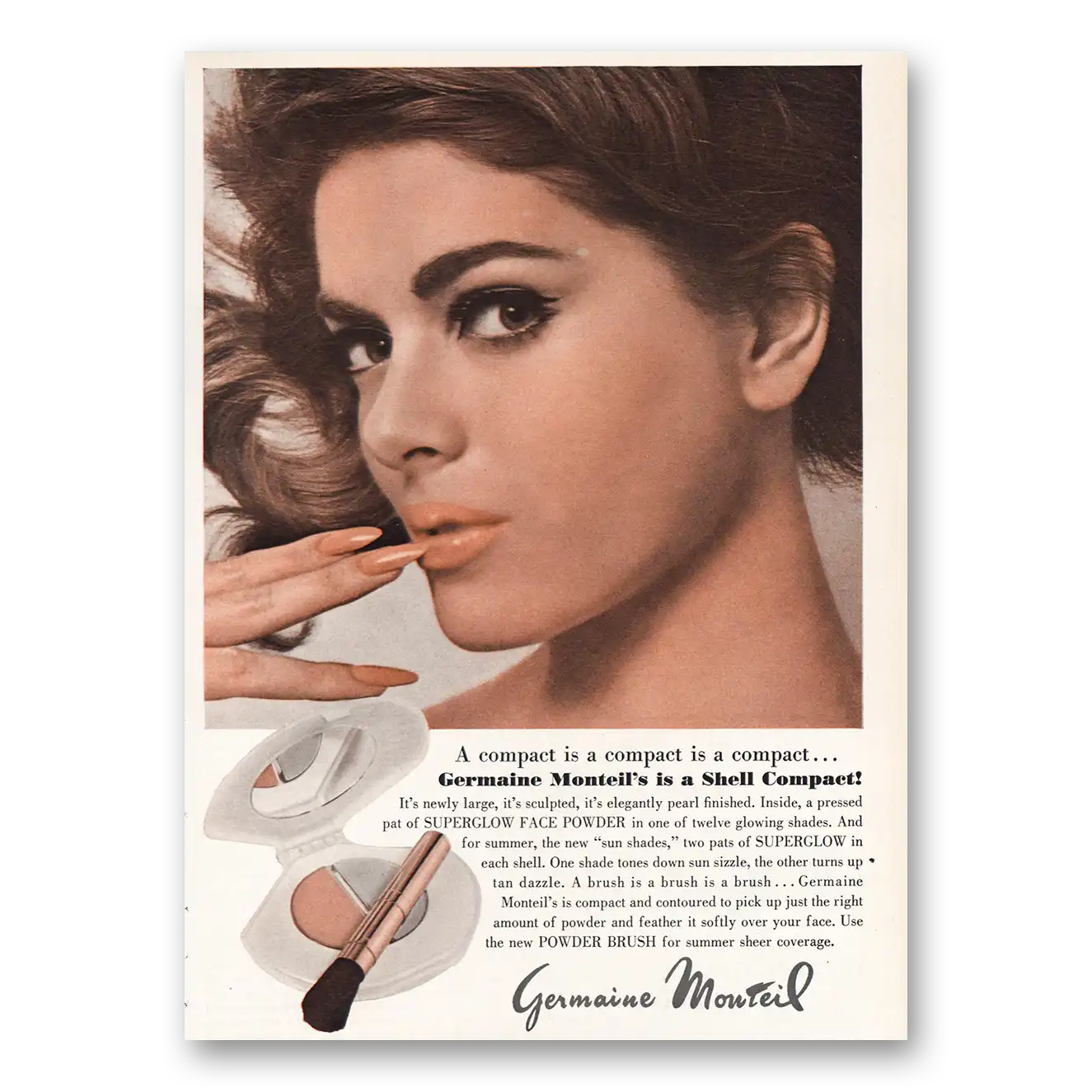 1966 Germaine Monteil Shell Compact Vintage Magazine Print Ad