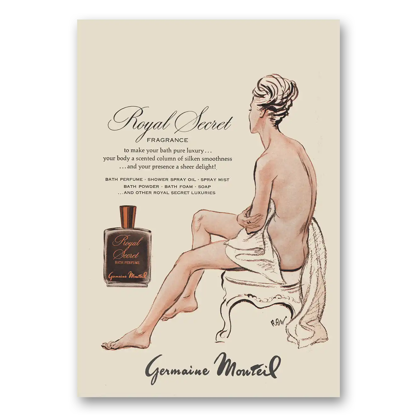 1966 Germaine Monteil Perfume Royal Secret Fragrance Vintage Magazine Print Ad