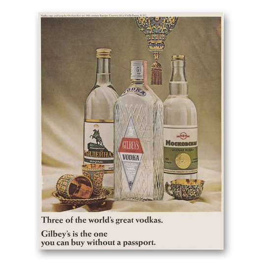 1966 Gilbeys Vodka Three of the Worlds Great Vodkas Vintage Magazine Print Ad