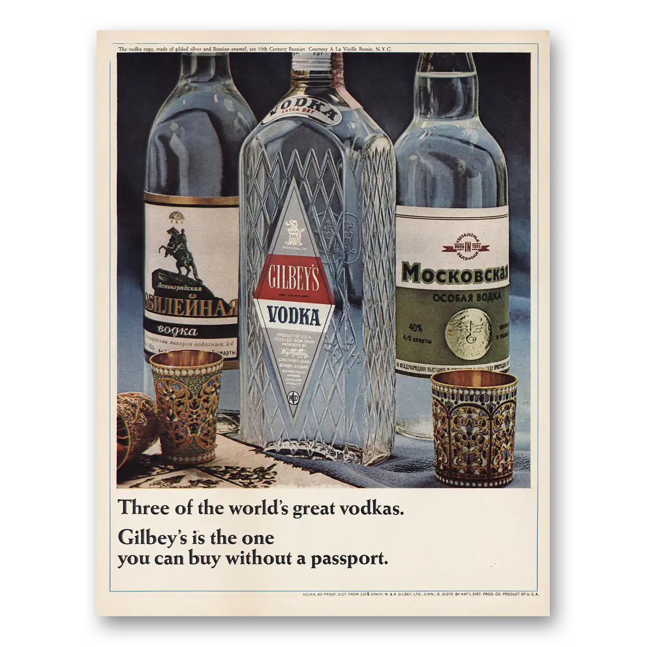 1966 Gilbeys Vodka One You Can Buy Without Passport Vintage Magazine Print Ad