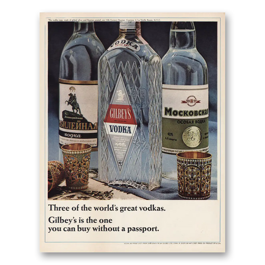 1966 Gilbeys Vodka One You Can Buy Without Passport Vintage Magazine Print Ad