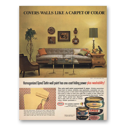 1966 Glidden Covers Walls Like Carpet of Color Vintage Magazine Print Ad